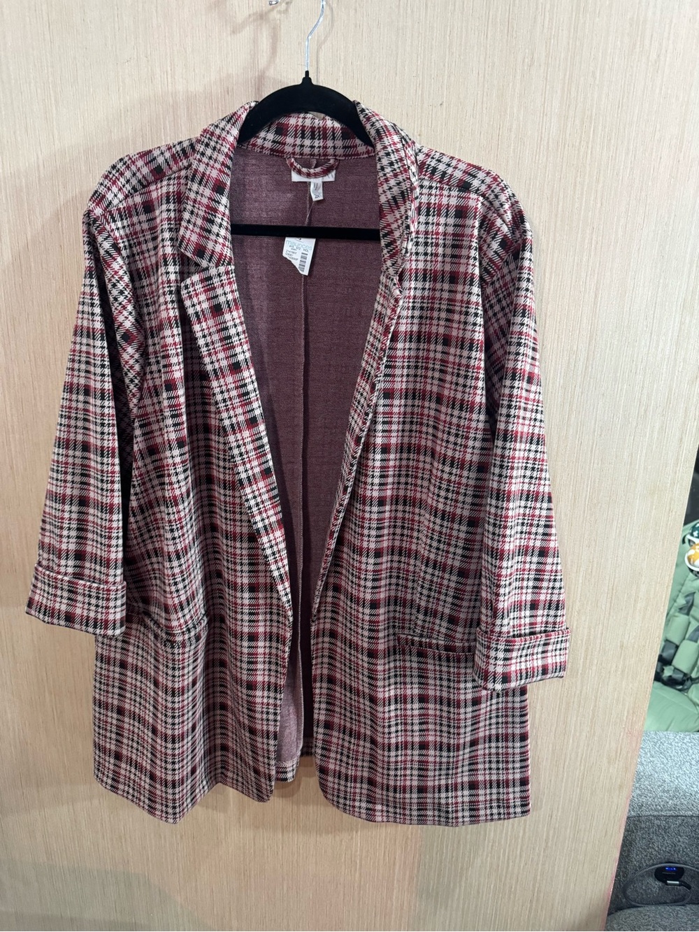 Maurices Pink Multi Plaid Oversized Open-Front Blazer Size 2X NWT